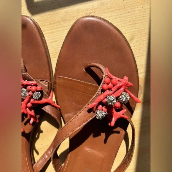 Valentino Garavani Red Coral Embellished Leather Sandals - Size 36.5/US Size 6.5 - Picture 5 of 10